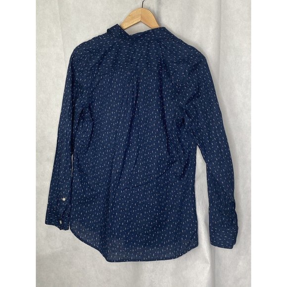 Lauren Ralph Lauren Women’s King Sleeve Ruffle Blouse 100% Cotton Navy Sz Small - Picture 2 of 9